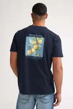 Wehkamp Petrol Industries regular T-shirt met backprint donkerblauw aanbieding