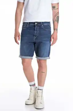 Wehkamp REPLAY tapered denim short dark blue aanbieding