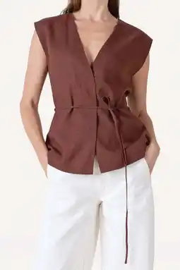 Wehkamp Another-Label gilet met linnen bruin aanbieding