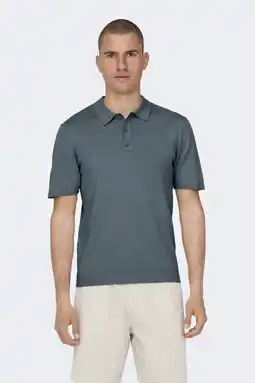 Wehkamp ONLY & SONS regular polo fijn gebreid grijsblauw aanbieding