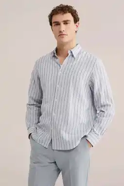 Wehkamp WE Fashion regular gestreepte casual overhemd met linnen lichtblauw aanbieding