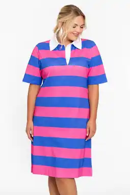 Wehkamp YOEK jurk met polokraag roze/blauw aanbieding