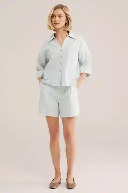 Wehkamp WE Fashion regularwaist casual short met krijtstreep grijsblauw aanbieding
