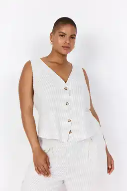 Wehkamp Wasabiconcept gilet met krijtstreep ecru aanbieding