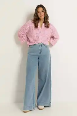 Wehkamp CLAUDIA BY CLAUDIA STRÄTER highwaist wide leg jeans medium blue denim aanbieding