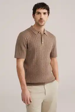 Wehkamp WE Fashion regular polo met kabels bruin aanbieding