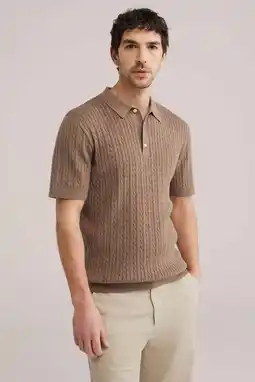 Wehkamp WE Fashion regular polo met kabels bruin aanbieding