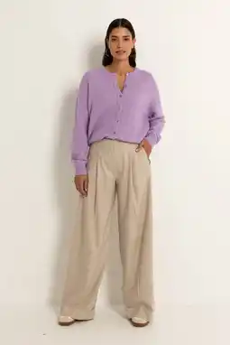 Wehkamp Claudia Sträter wide leg highwaist pantalon beige aanbieding