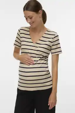 Wehkamp MAMALICIOUS zwangerschaps- en voedings gestreepte T-shirt ecru aanbieding