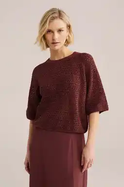 Wehkamp WE Fashion gebreide trui donkerrood met lurex aanbieding