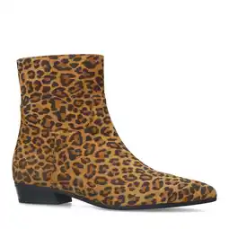 Wehkamp Manfield suède enkellaarzen met panterprint camel/zwart aanbieding
