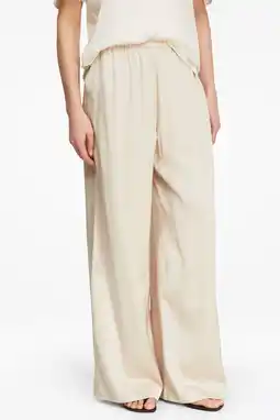 Wehkamp comma satijnen wide leg regularwaist casual broek beige aanbieding