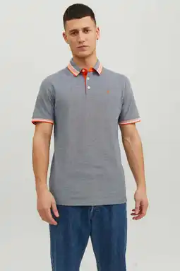 Wehkamp JACK & JONES ESSENTIALS gemeleerde slim fit polo JJEPAULOS van katoen navy blazer/oranje aanbieding