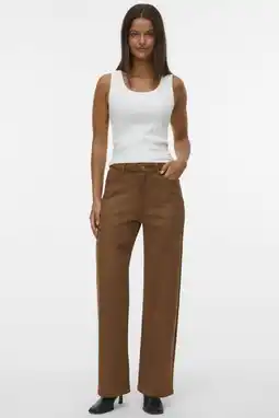 Wehkamp VERO MODA suede wide leg highwaist casual broek bruin aanbieding