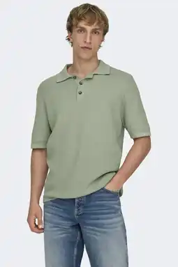 Wehkamp ONLY & SONS regular polo gebreid groen aanbieding
