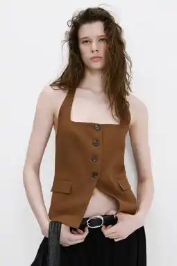 Wehkamp Mango gilet met linnen bruin aanbieding