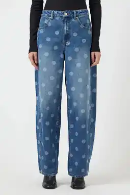 Wehkamp YAS highwaist barrel jeans met stippen medium blue denim aanbieding