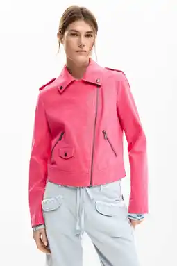 Wehkamp Desigual imitatieleren bikerjack roze aanbieding