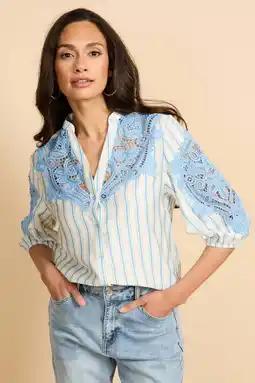 Wehkamp G-maxx gestreepte blouse blauw broderie aanbieding