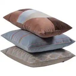 Wehkamp WOOOD LAON sierkussen velvet NATUREL/BLAUW (set van 3) (45x45x10 cm) aanbieding