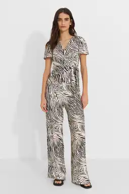 Wehkamp Ruby crinkle wide leg broek met zebra print aanbieding