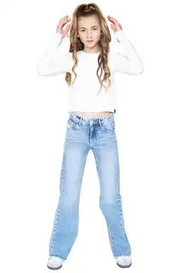 Wehkamp Indian Blue Jeans wide leg jeans medium blue denim aanbieding