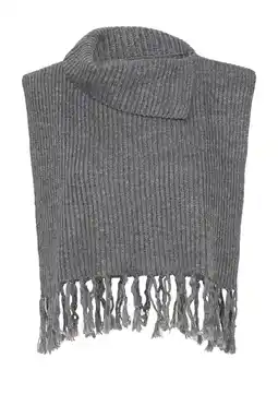 Wehkamp ICHI mouwloze poncho met franjes donkergrijs aanbieding
