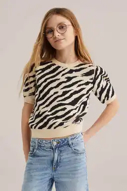 Wehkamp WE Fashion trui met zebraprint ecru fijn gebreid aanbieding