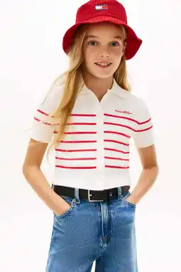 Wehkamp Tommy Hilfiger gestreepte polo gebreid rood aanbieding