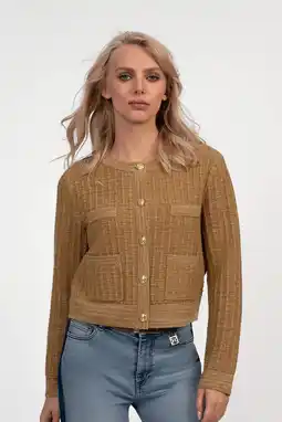 Wehkamp Fifth House gebreid vest camel met glitter aanbieding