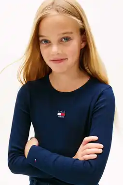 Wehkamp Tommy Hilfiger longsleeve donkerblauw rib gebreid aanbieding