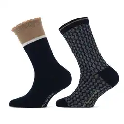 Wehkamp Yellow Moon sokken - donkerblauw/beige (set van 2) aanbieding