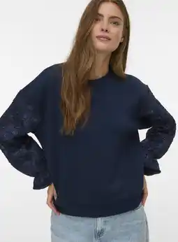 Wehkamp VERO MODA gebloemde gebreide trui marineblauw aanbieding