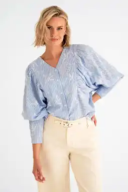 Wehkamp Maicazz & Zizo gestreepte blouse blauw broderie aanbieding