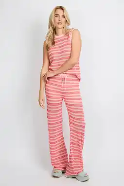 Wehkamp FLURESK straight highwaist gestreepte broek gebreid roze aanbieding