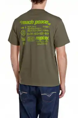 Wehkamp REPLAY regular T-shirt met backprint donkergroen aanbieding