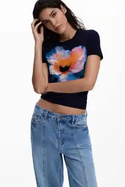 Wehkamp Desigual gebloemde T-shirt donkerblauw aanbieding