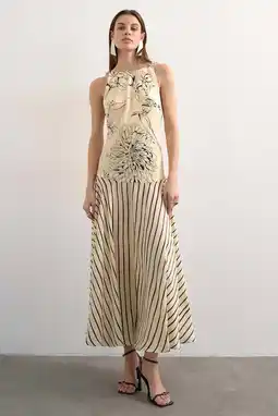 Wehkamp TOPSHOP gestreepte gebloemde maxi jurk ecru aanbieding