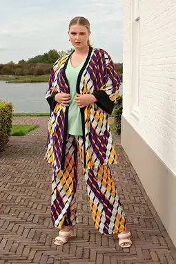 Wehkamp Plus Basics travelstof wide leg regularwaist gestreepte broek aanbieding