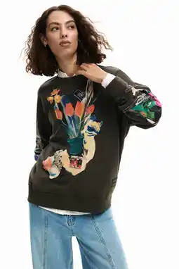 Wehkamp Desigual gebloemde sweater donkerbruin aanbieding