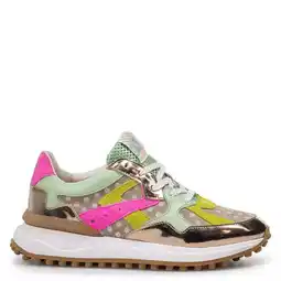 Wehkamp Floris van Bommel Noppi 46.08 leren sneakers taupe/groen/roze aanbieding