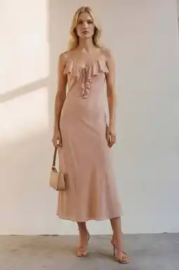 Wehkamp VERO MODA midi jurk met ruches lichtroze aanbieding