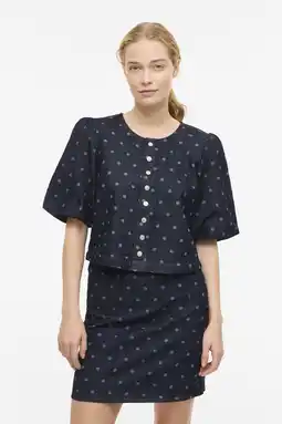 Wehkamp VILA denim gebloemde blouse dark blue denim aanbieding