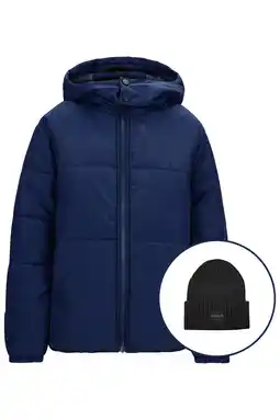 Wehkamp Retour Jeans gewatteerde jas donkerblauw + muts aanbieding