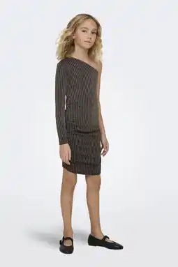 Wehkamp KIDS ONLY GIRL one shoulder jurk met glitters zwart/lichtgoud aanbieding