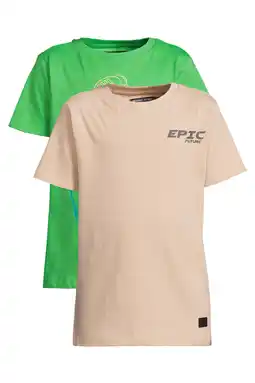 Wehkamp Orange Stars T-shirt - zand/felgroen (set van 2) aanbieding