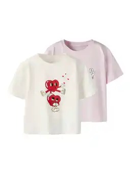 Wehkamp NAME IT MINI T-shirt - wit/roze (set van 2) aanbieding