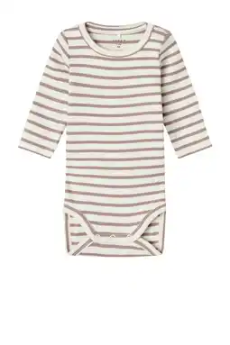 Wehkamp NAME IT BABY gestreepte romper NBNBANI mauve/ecru aanbieding