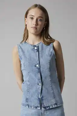 Wehkamp LMTD gilet light blue denim aanbieding