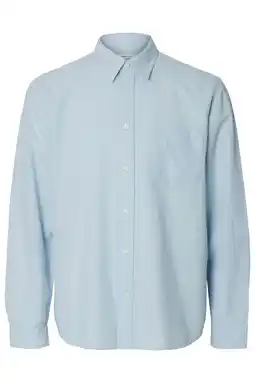 Wehkamp Selected regular casual overhemd lichtblauw seersucker aanbieding